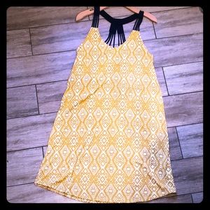 Gold, white, and navy cotton sundress